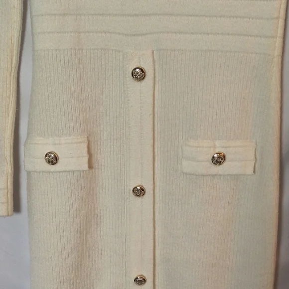SHEIN Cream Long Sleeve Button Knit Dress Size M - Picture 6 of 9